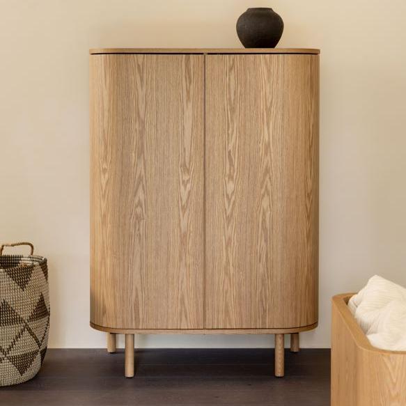 Petite armoire enfant frêne naturel avec penderies et rangement modulable