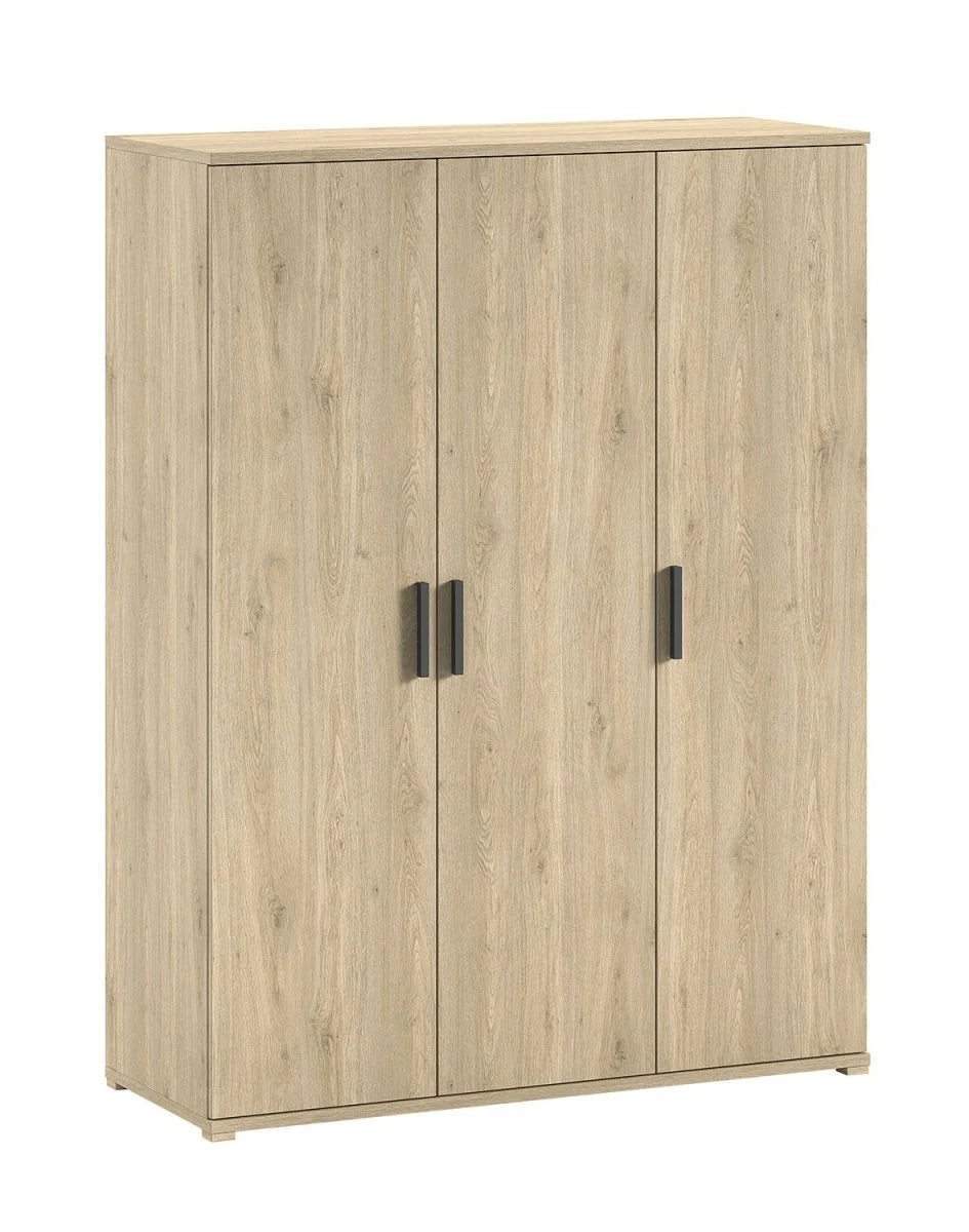 Armoire enfant effet chêne 3 portes avec 6 étagères et tringle