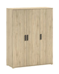 Armoire enfant effet chêne 3 portes avec 6 étagères et tringle