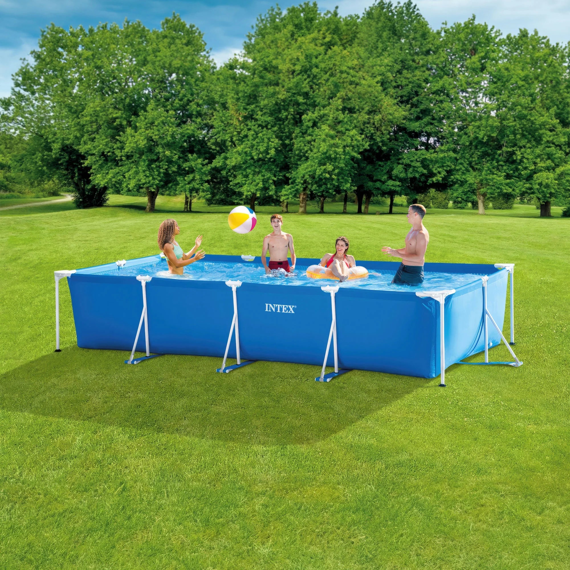 Open Box Intex 14.75ft x 7.3ft x 33In Rectangular Frame Above Ground Pool