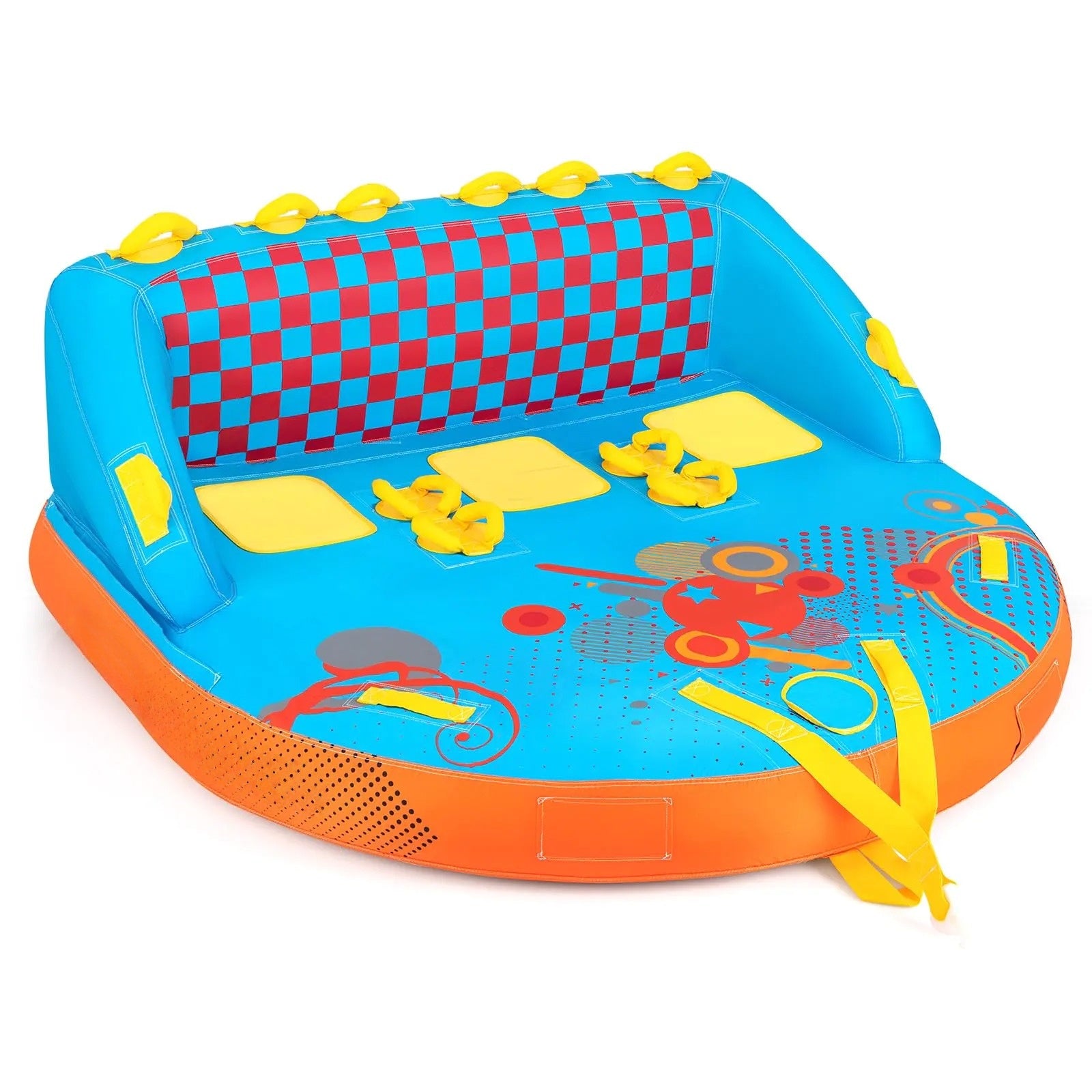 3 Person Towable Tube for Boating - Inflatable Water Sports Tube with Backrest, EVA Handles and 661 lb Capacity