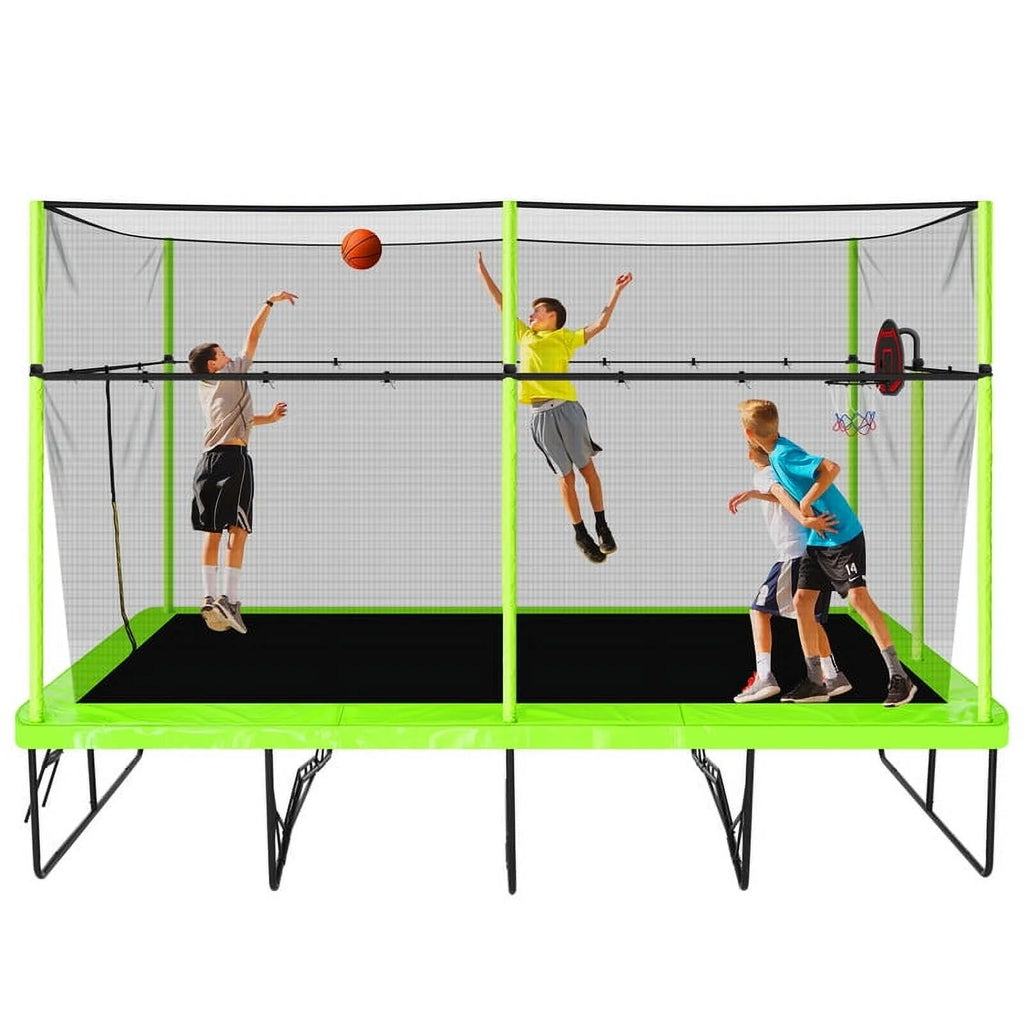 Voqoomkl Rectangle Trampoline with Basketball Hoop for Kids and Adults, Green, 204.00" x 120.00" x 141.00"
