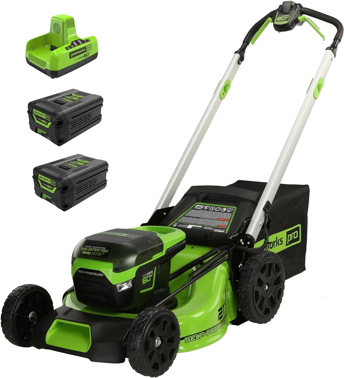60V 21-Inch Self-Propelled Cordless Electric Lawn Mower with 4.0Ah Batteries, Rear Wheel Drive