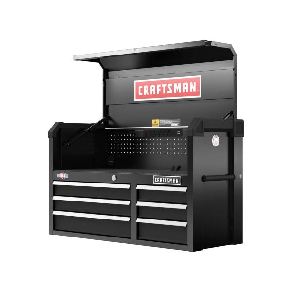 CRAFTSMAN 40.5-Inch 6-Drawer Steel Tool Chest with Power Strip, Pegboard Storage & Soft-Close Drawers