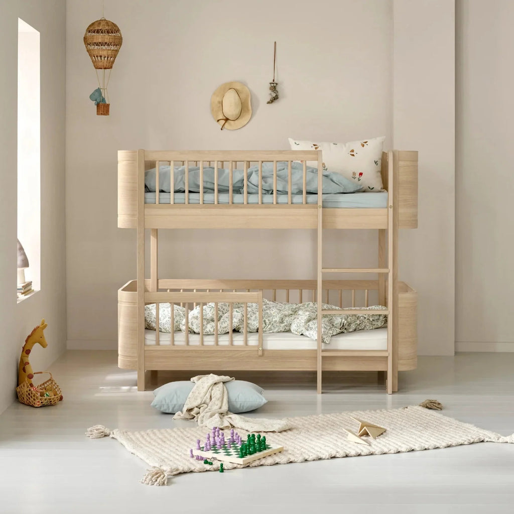 Mini+ Wood Lit superposé mi-haut enfant 68x162 cm avec rangement intégré