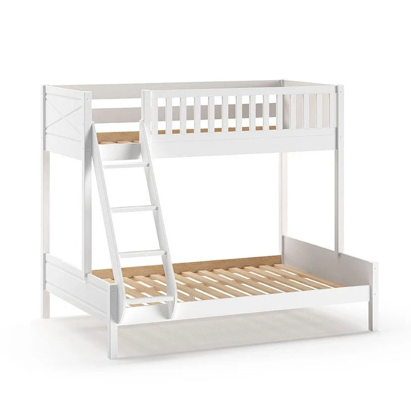 Lit superposé familial blanc 90x200 cm + 140x200 cm en bois