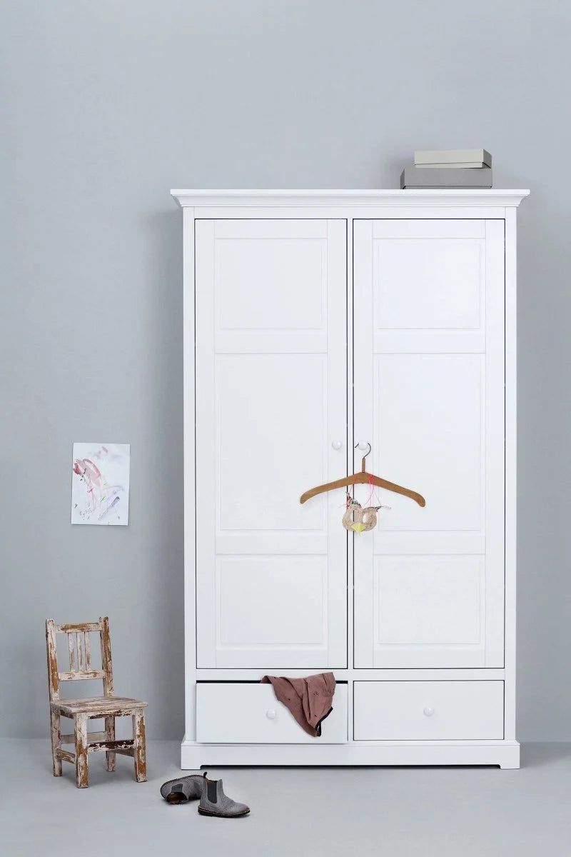 Armoire 2 portes avec penderie, tiroirs et étagères réglables