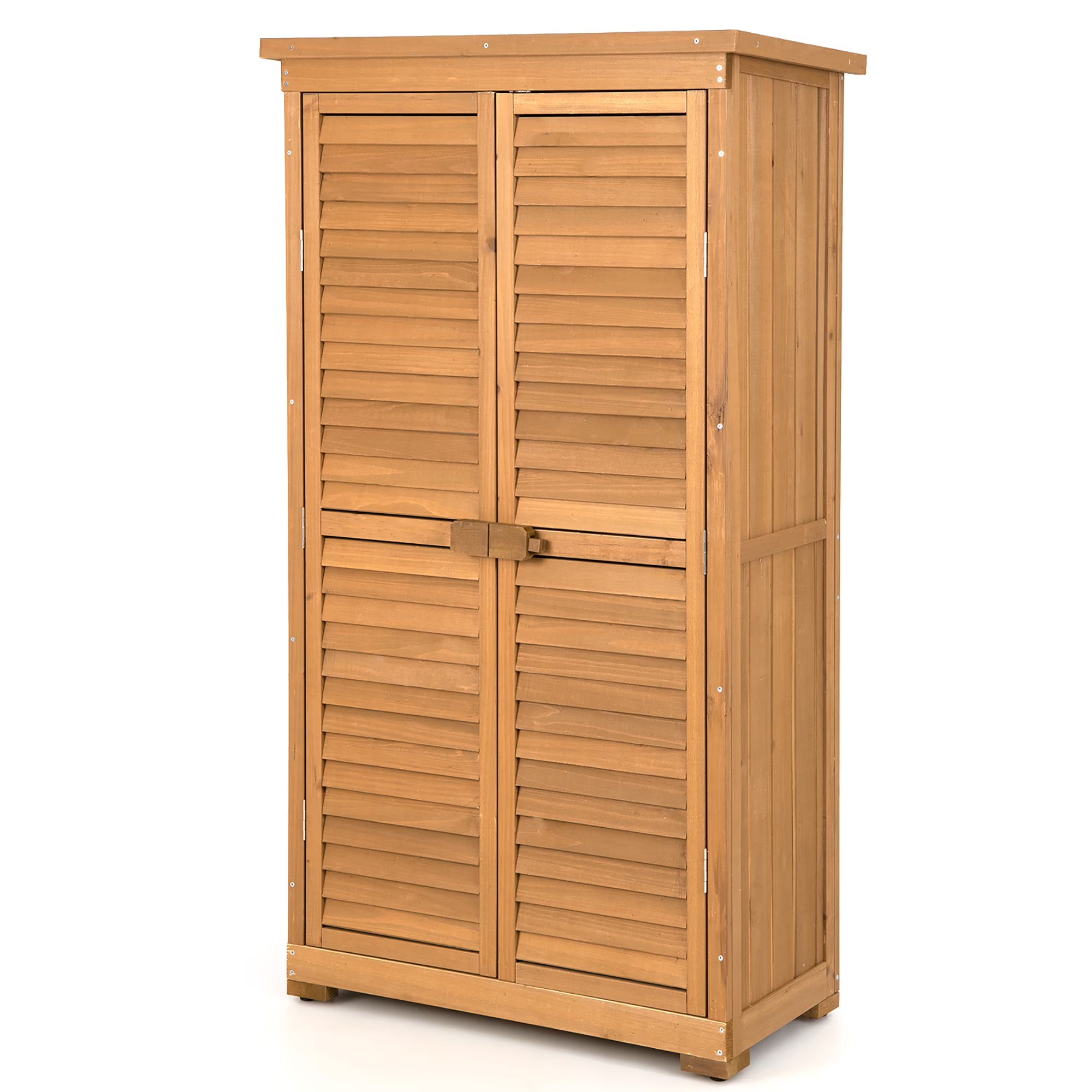 Costway Waterproof Fir Wood Storage Shed Garden, 34.5" x 16.5" x 63", Natural