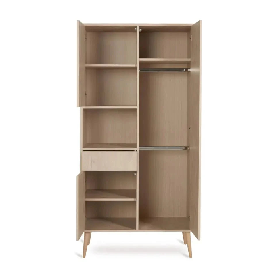 Armoire enfant chêne naturel 3 portes avec tiroir push et penderie