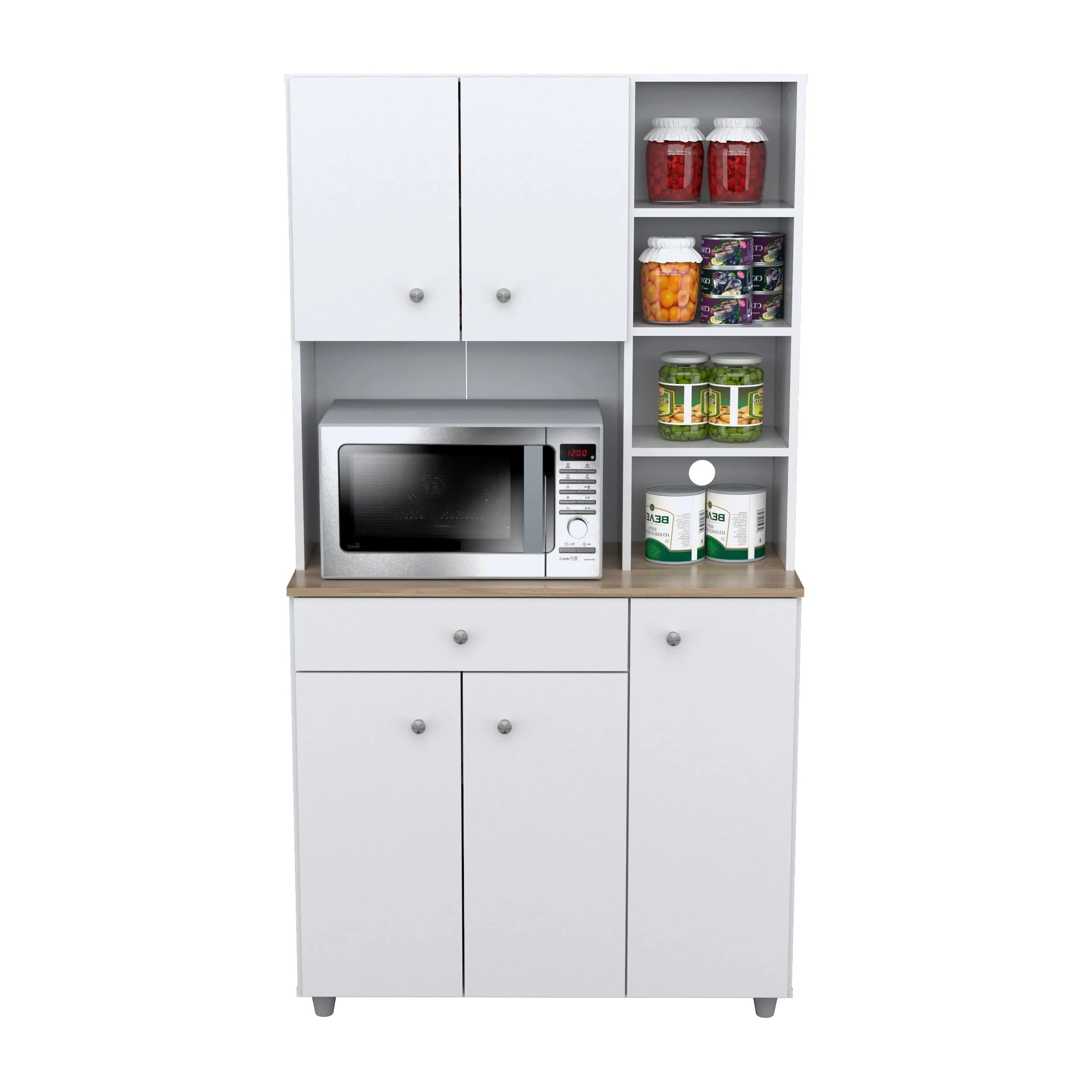 Inval 10-Shelf Kitchen Microwave Storage Cabinet (35 x 66 x 16), White/Maple