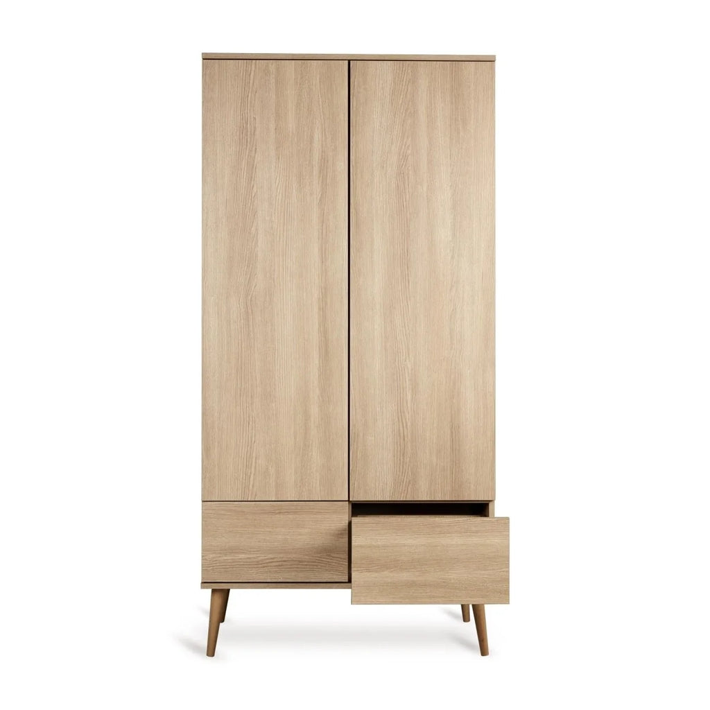 Armoire enfant frêne miel 2 portes avec tiroirs et penderie