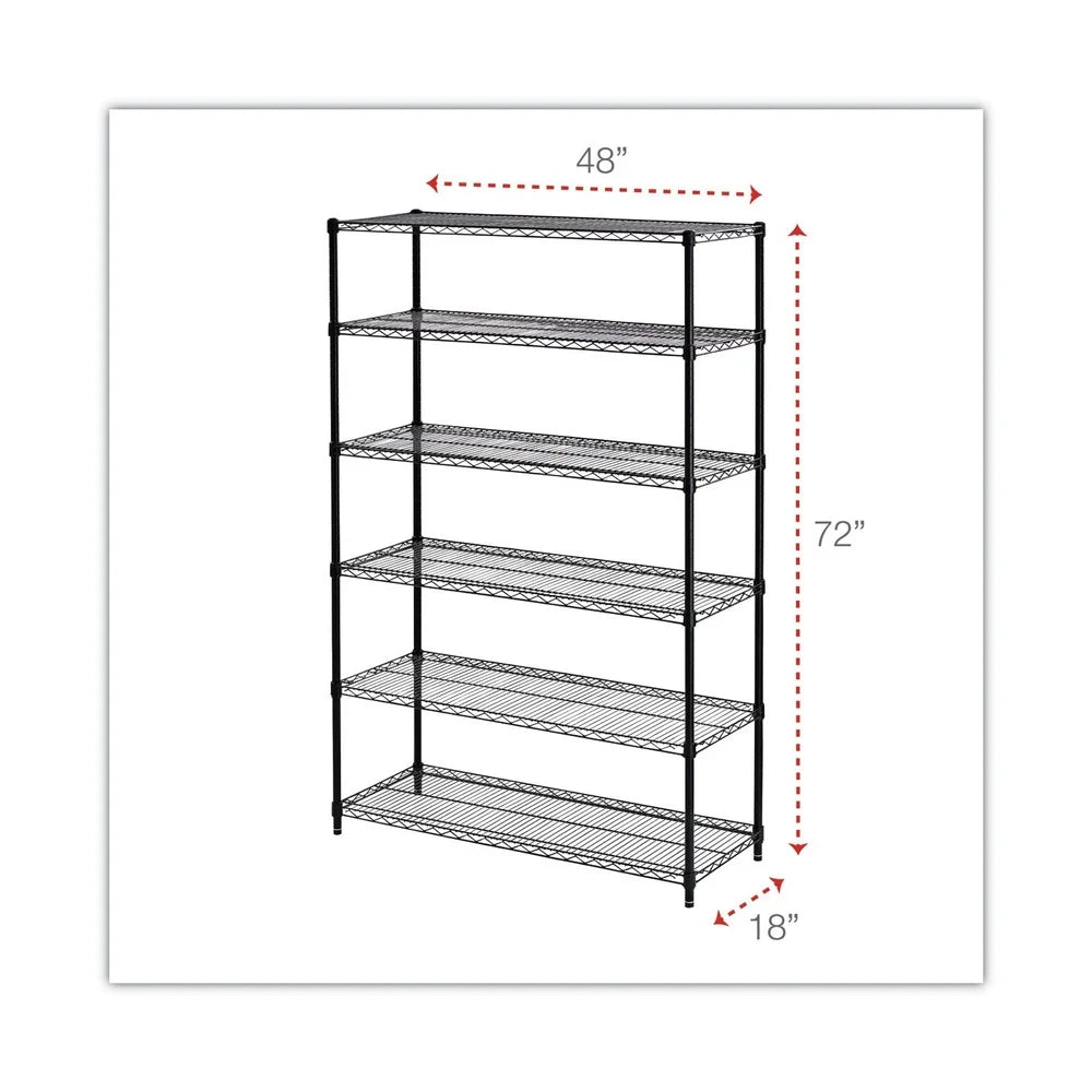 Alera Commercial Wire Shelving Six-Shelf 48w X 18d X 72h Black (ALESW664818BL)