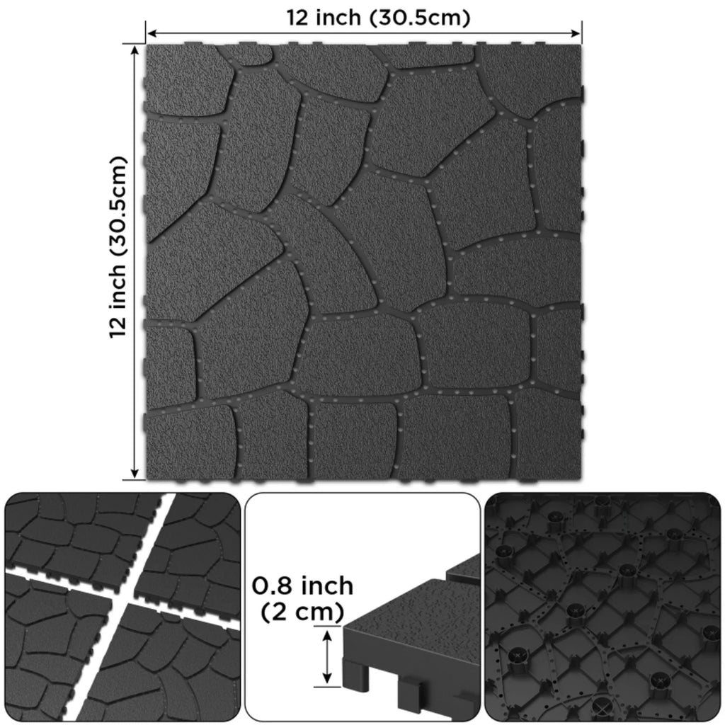 BOFANG 12" x 12" x 0.8" Gray Polypropylene Interlocking Floor Mats, 44-Piece