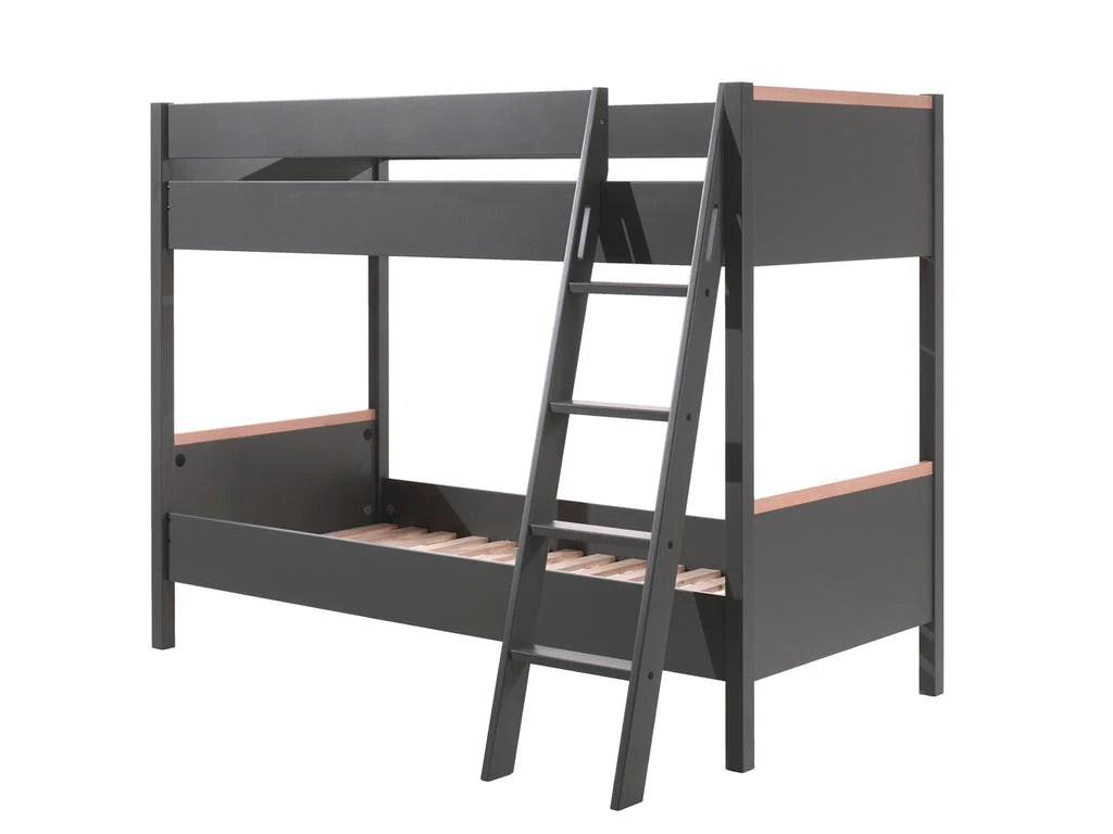 Lit superposé enfant gris anthracite 90x200 cm en pin massif avec sommier inclus