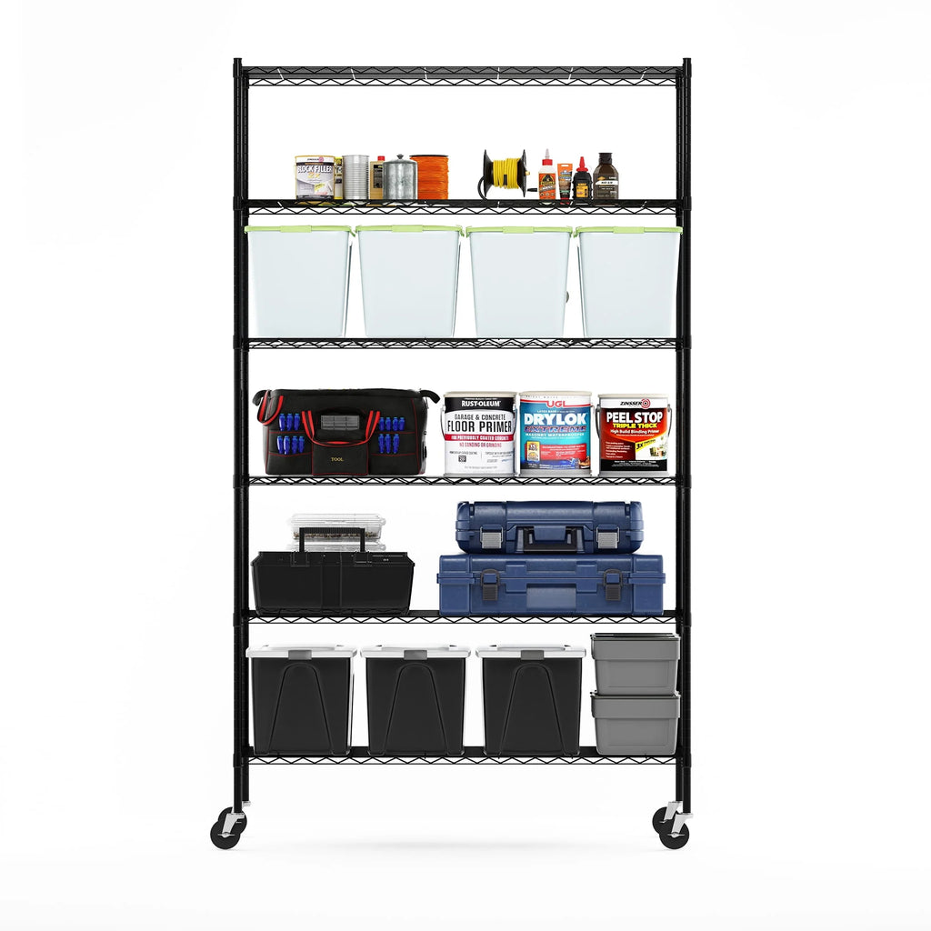 Furinno Wayar 6-Tier Metal Storage Shelf Rack, 48 x 18 x 82, Black