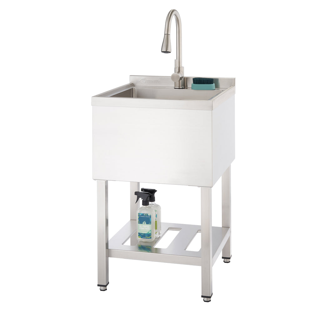 TRINITY 18' x 16' x 13' Stainless Steel Utility Sink with Pull-out Faucet