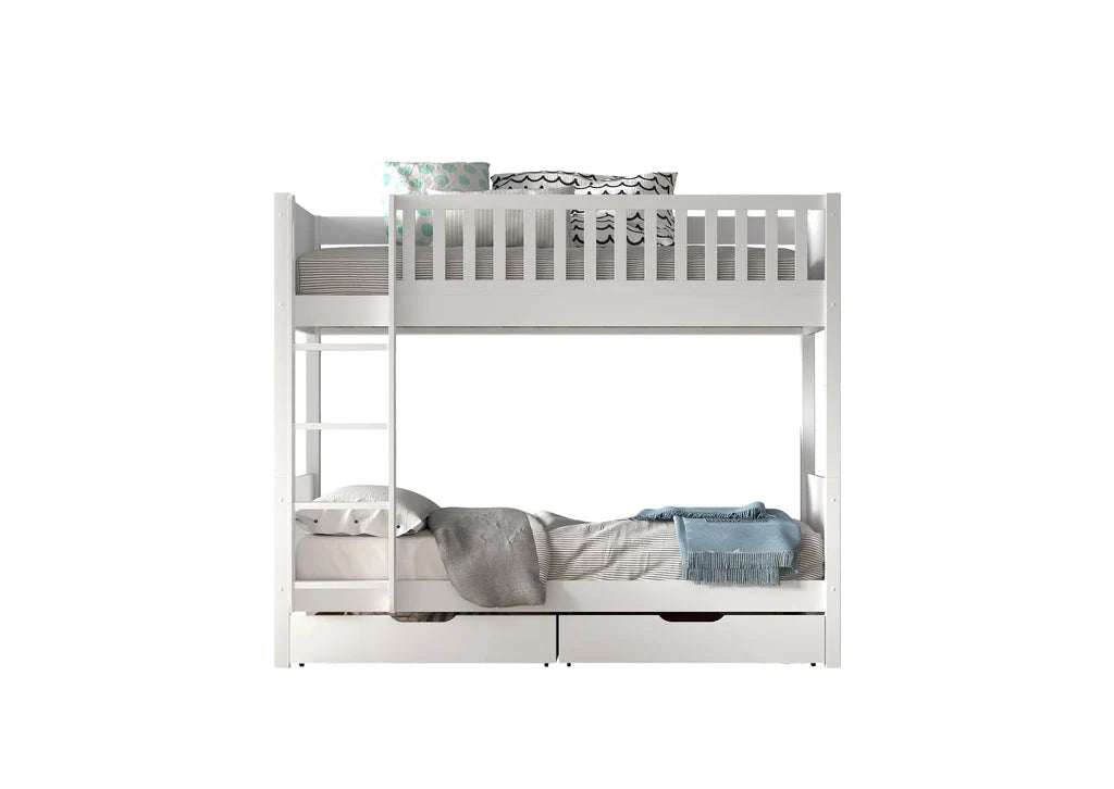 Lit superposé enfant blanc 2 places avec deux tiroirs de rangement