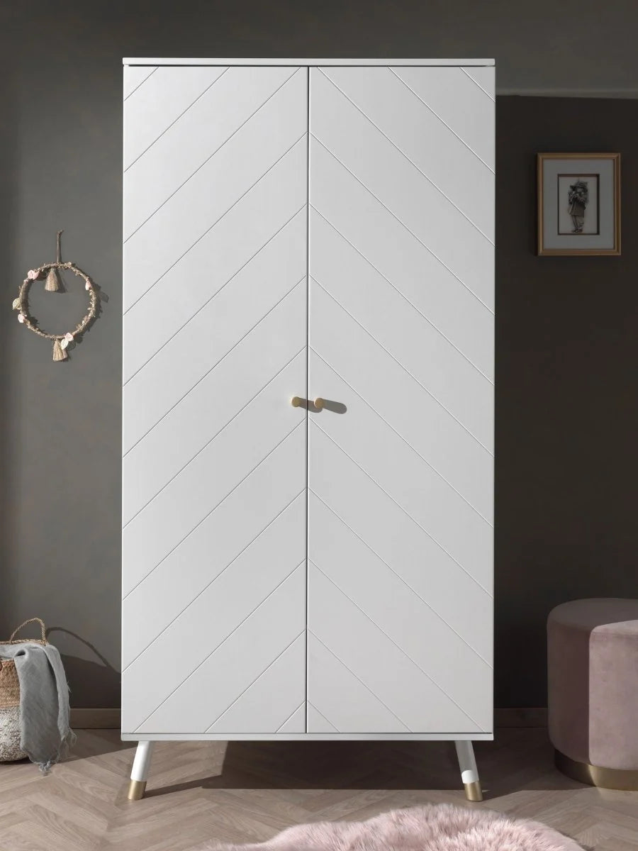 Armoire enfant blanche 2 portes avec étagères et tringle à vêtements