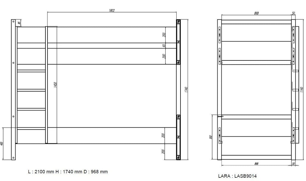 Lit superposé enfant blanc 90x200 cm en MDF et pin massif avec sommier inclus