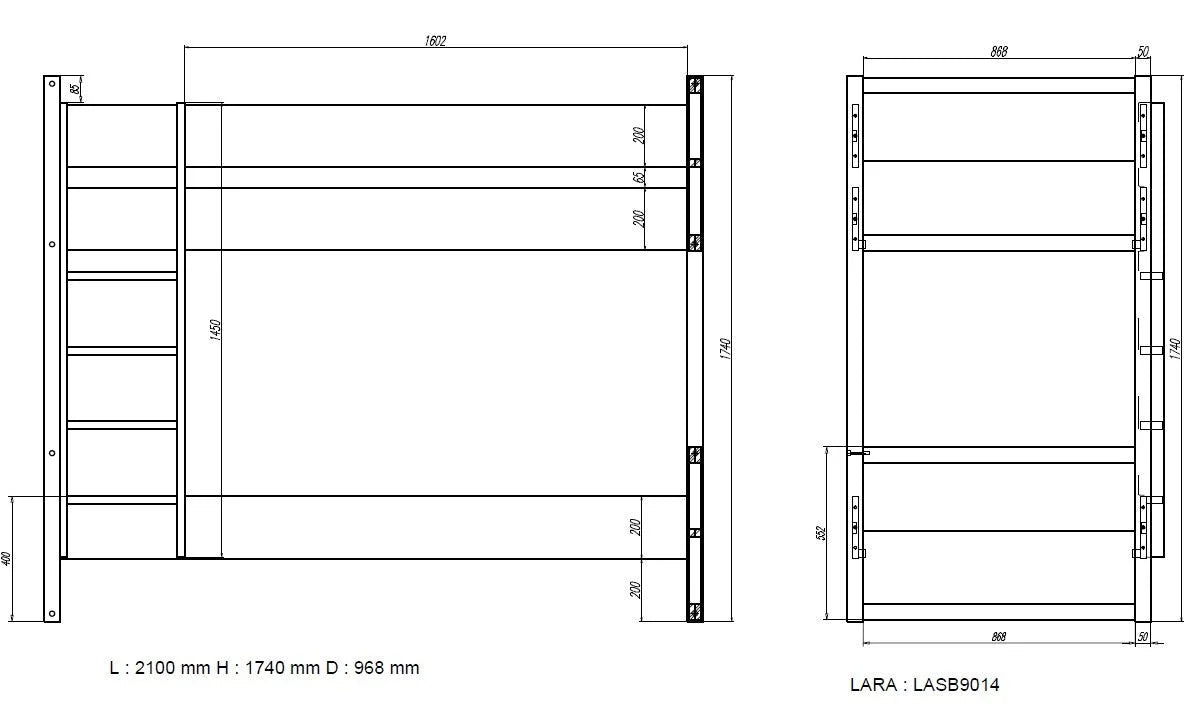 Lit superposé enfant blanc 90x200 cm en MDF et pin massif avec sommier inclus