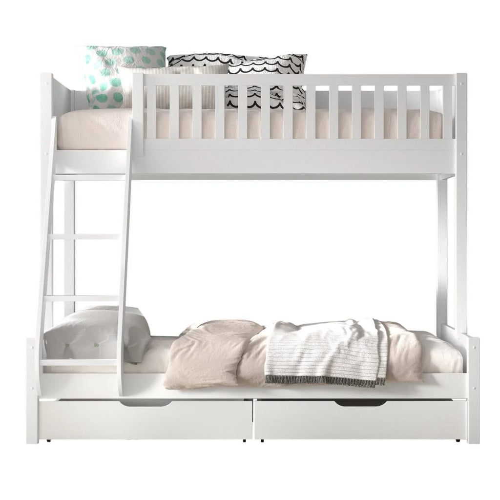 Lit superposé enfant blanc 3 places avec deux tiroirs de rangement