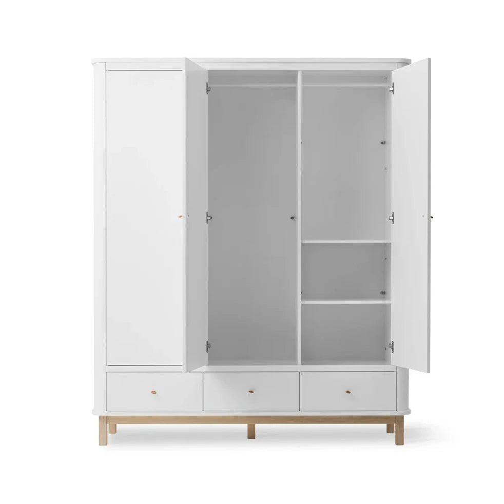 Armoire 3 portes avec penderie, tiroirs et étagères modulables