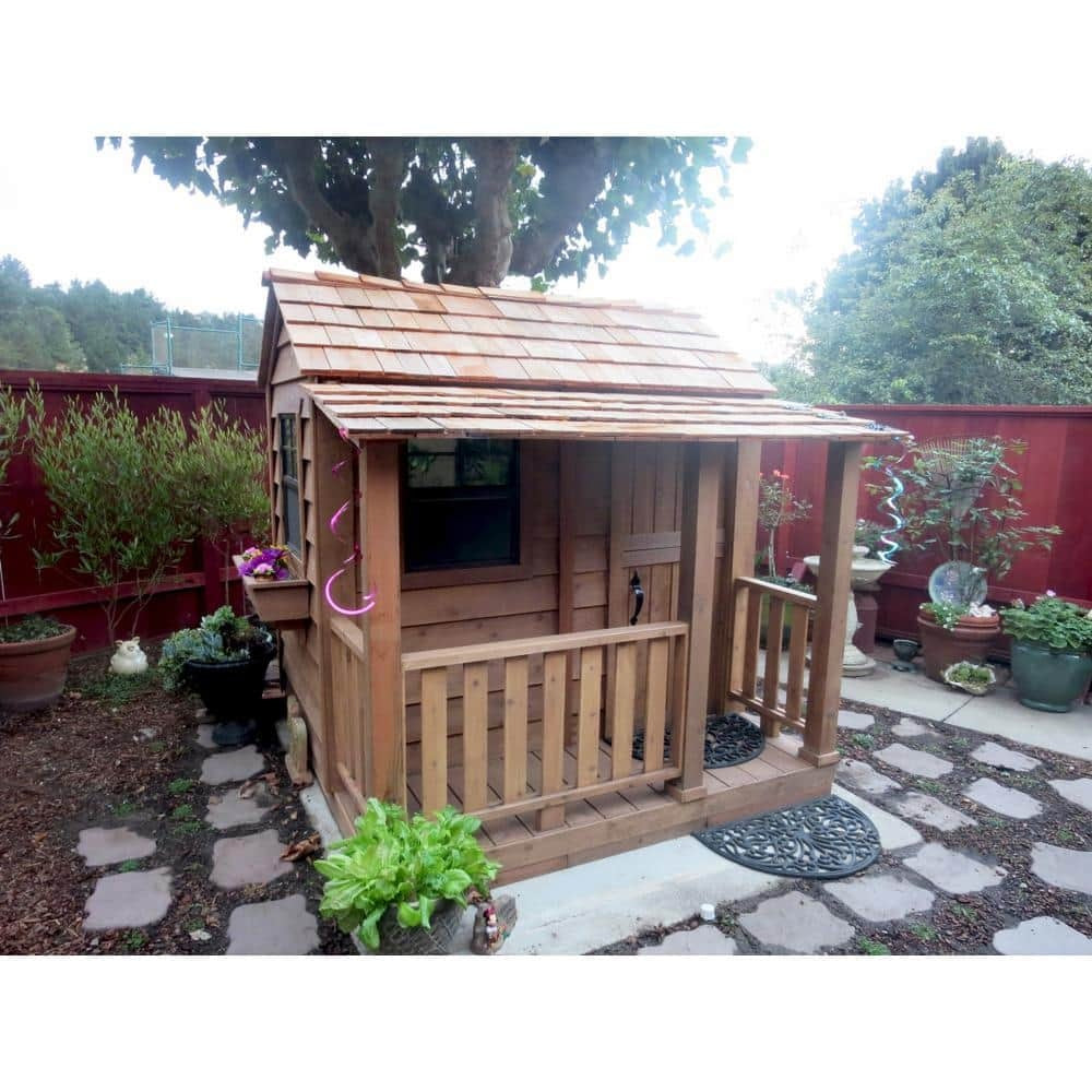 Little Squirt 6x6 ft Cedar Wooden Playhouse for Kids, Outdoor Backyard Playhouse with Dutch Door, Screened Windows & Floor Included