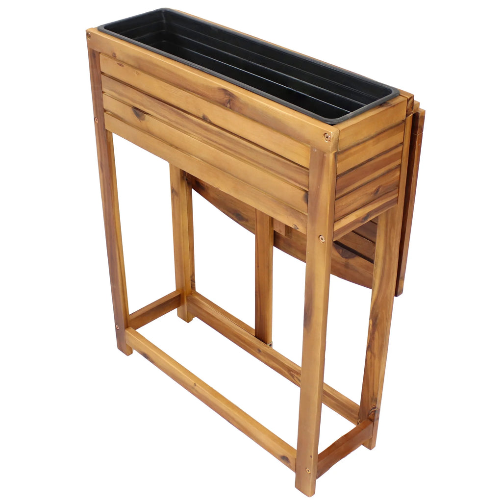 Sunnydaze 24.25" x 25" x 30.5" Natural Acacia Wood Rectangular Raised Garden Bed with Shelf