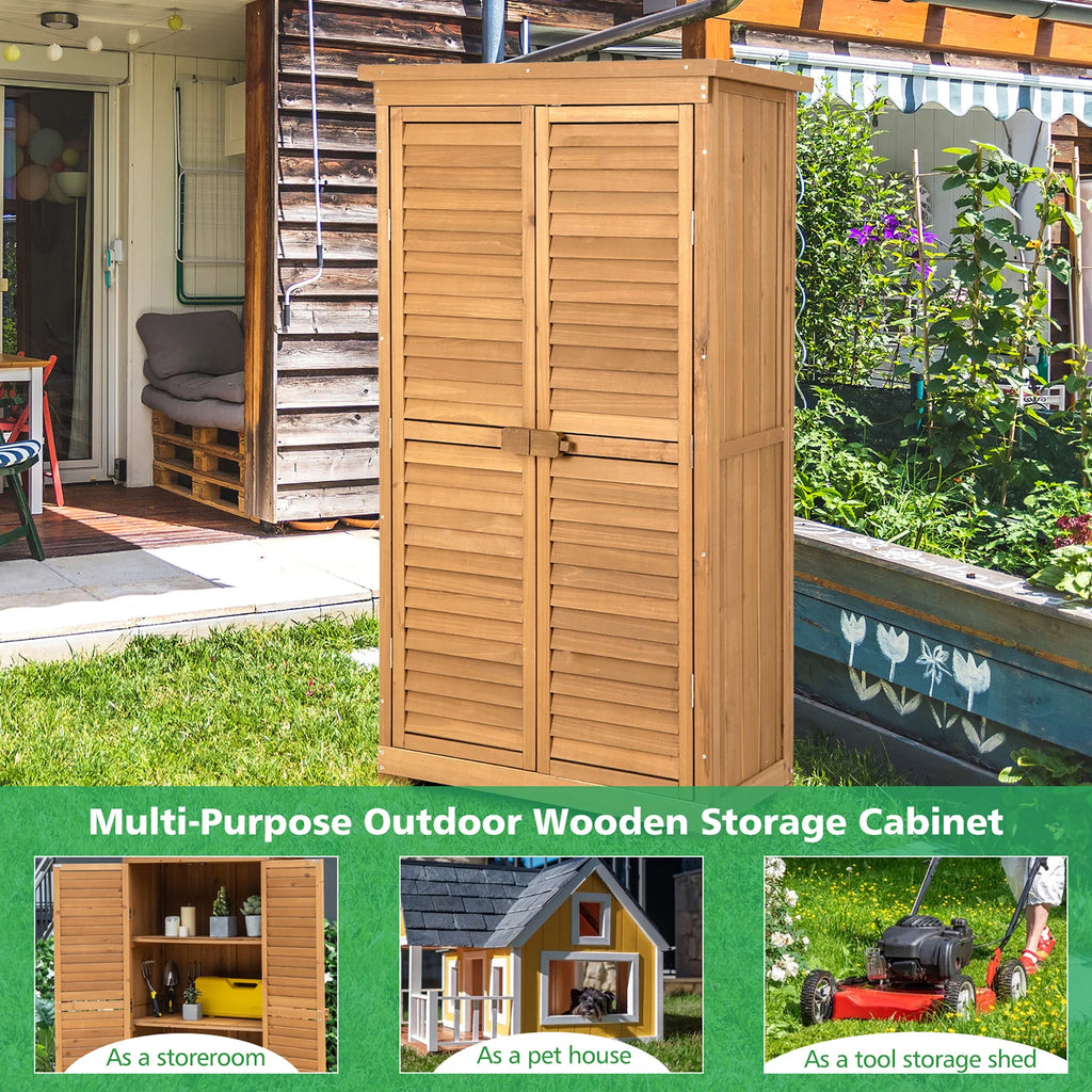 Costway Waterproof Fir Wood Storage Shed Garden, 34.5" x 16.5" x 63", Natural