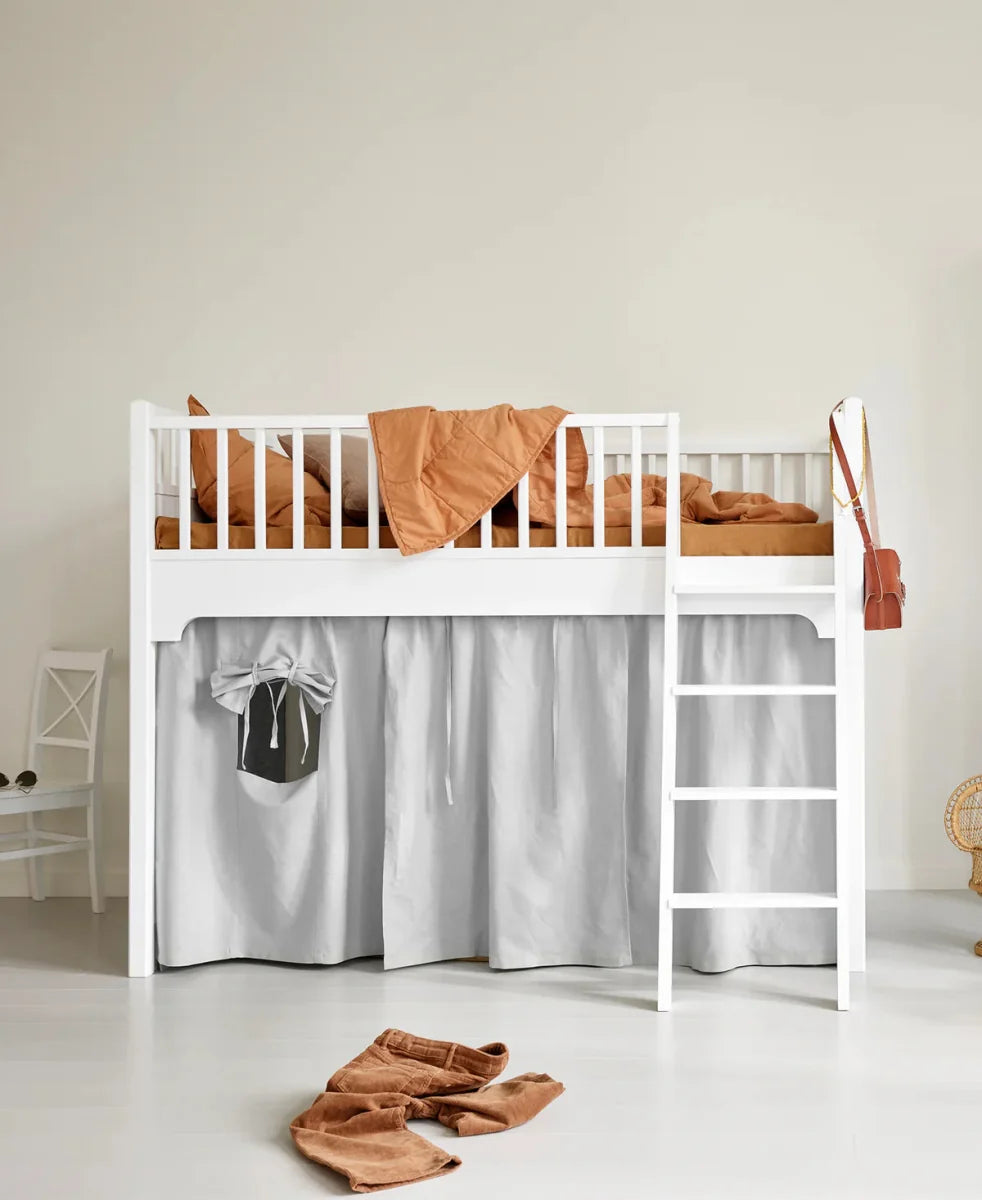 Lit superposé enfant 90x200 cm en bouleau massif avec échelle inclinée