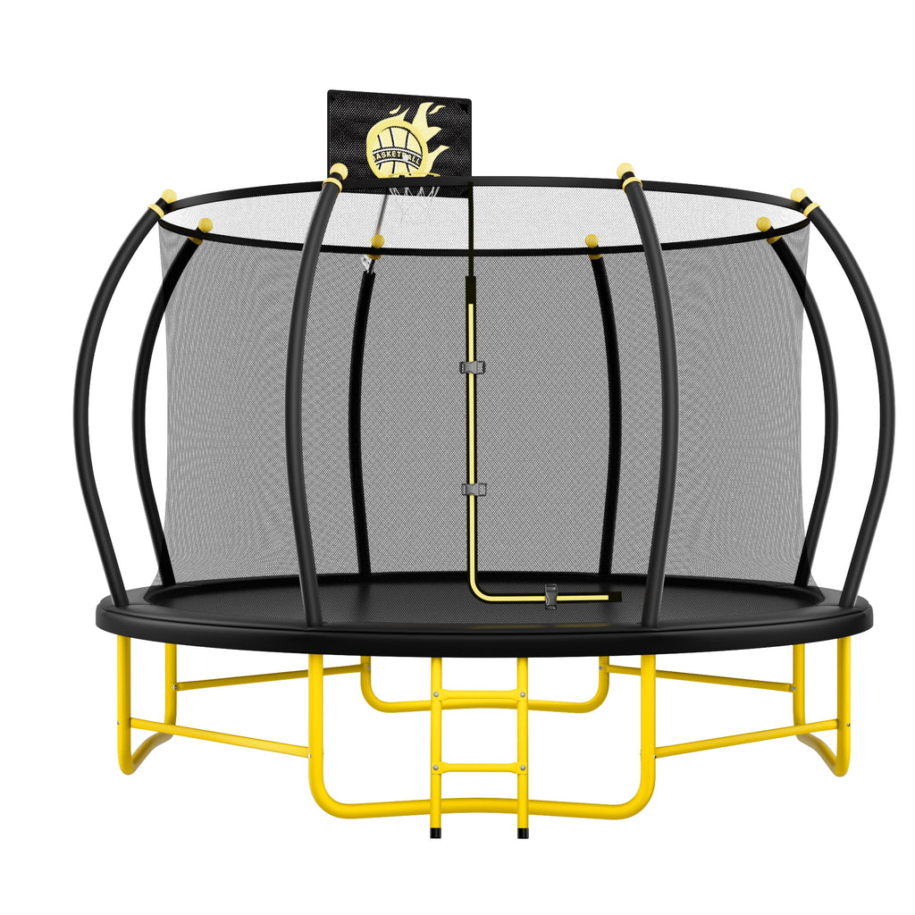 JAMPOOCA Pumpkin Trampoline with Enclosure for Kids and Adults, Black/Yellow, 63.78" x 17.72" x 8.66"