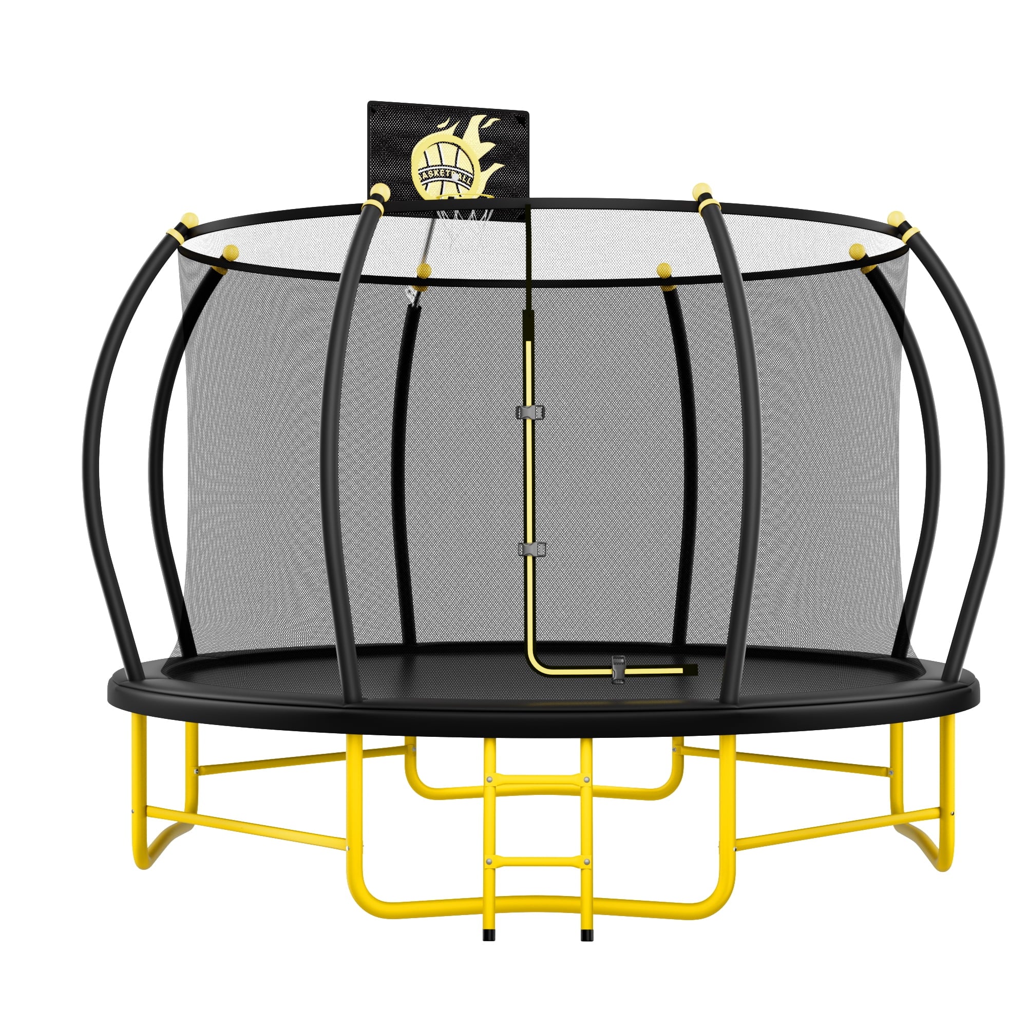 JAMPOOCA Pumpkin Trampoline with Enclosure for Kids and Adults, Black/Yellow, 63.78" x 17.72" x 8.66"