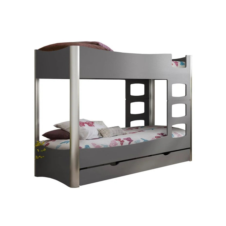 Lit superposé enfant 90x200 cm bouleau et aluminium avec échelle réversible