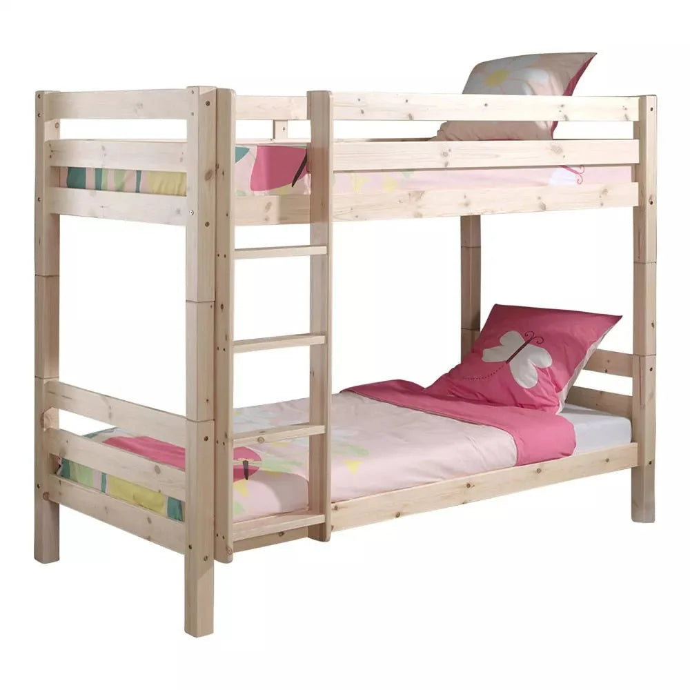 Lit superposé enfant pin naturel 90x200 cm avec sommier à lattes inclus