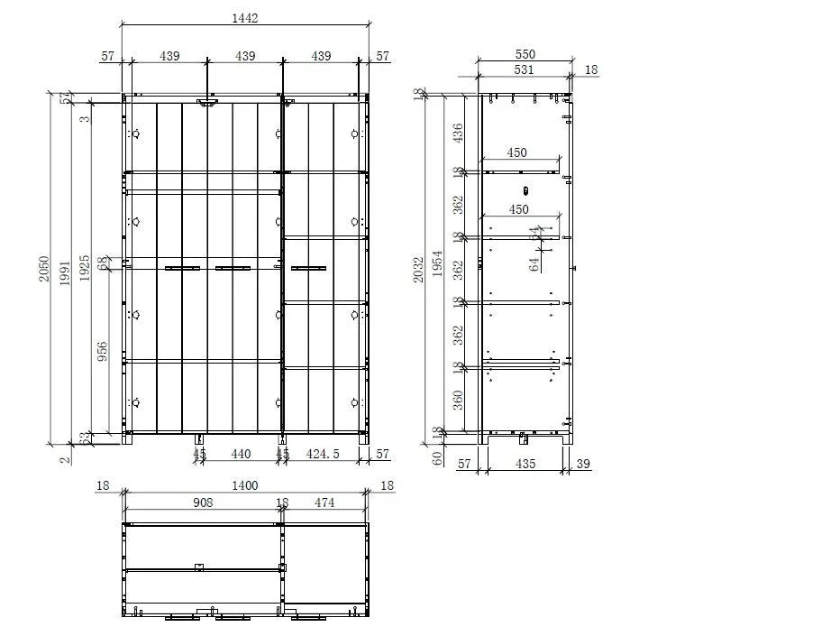 Armoire enfant blanche 3 portes avec 6 étagères et tringle