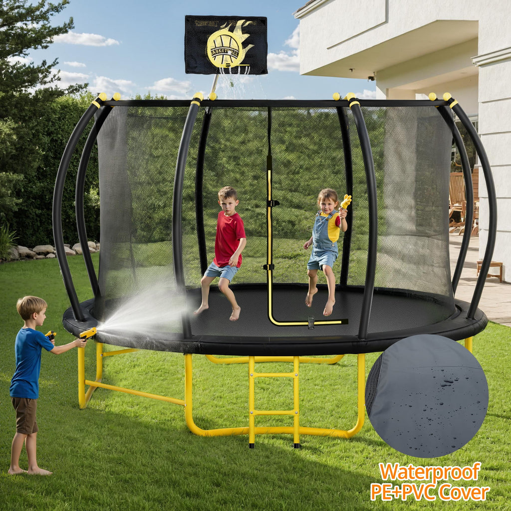 JAMPOOCA Pumpkin Trampoline with Enclosure for Kids and Adults, Black/Yellow, 63.78" x 17.72" x 8.66"