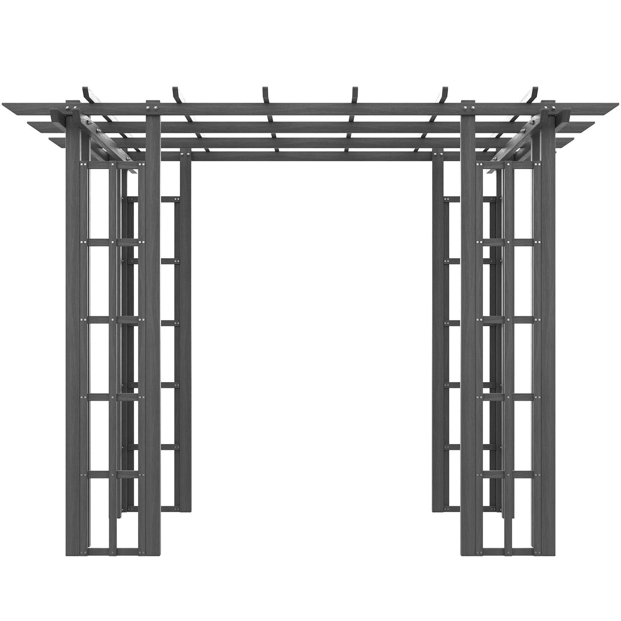 Outsunny 9' x 9' x 7' Dark Grey Vinyl Pergola, Flat Top, Adjustable Canopy