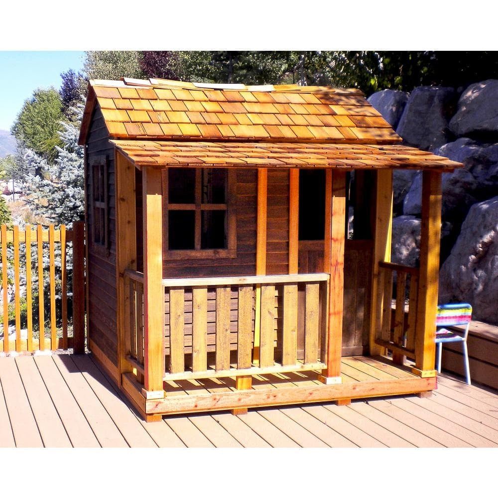 Little Squirt 6x6 ft Cedar Wooden Playhouse for Kids, Outdoor Backyard Playhouse with Dutch Door, Screened Windows & Floor Included