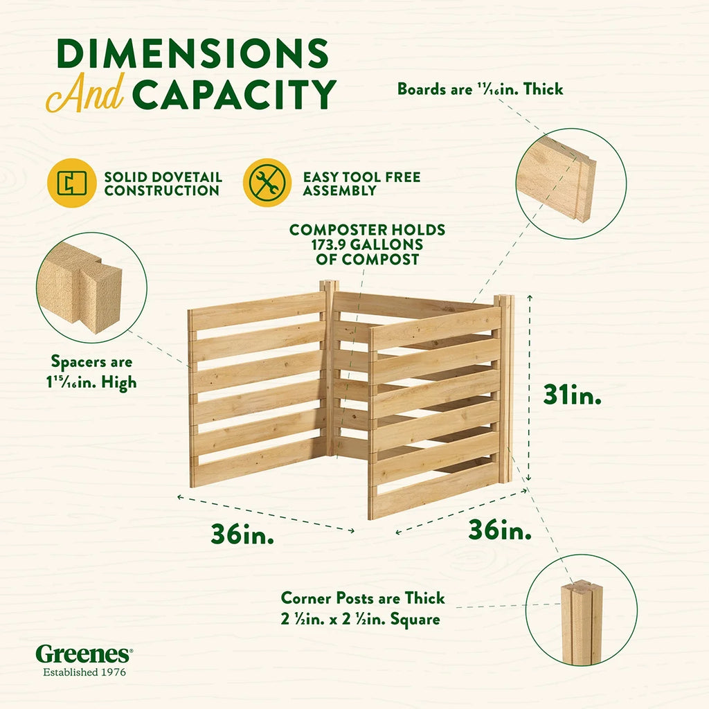 Greenes Fence Cedar Wood Composter Add-On Kit 36" x 36" x 31", 173.92 gal