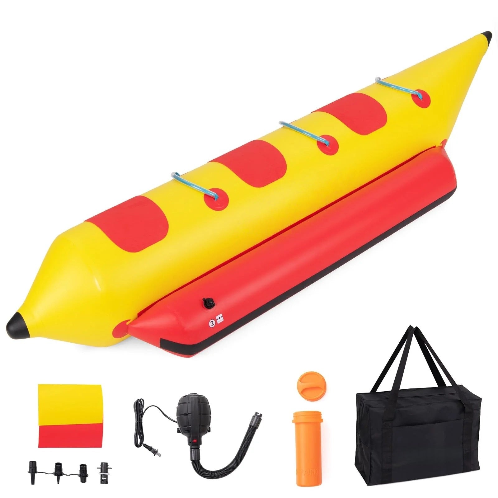 3 Person Inflatable Banana Boat Towable Tube - Heavy Duty PVC Water Sports Tube with Electric Pump & Carry Bag