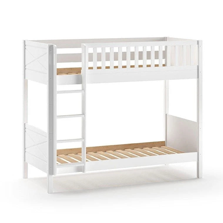 Lit superposé enfant blanc 90x200 cm SCOTT en pin massif avec sommier inclus