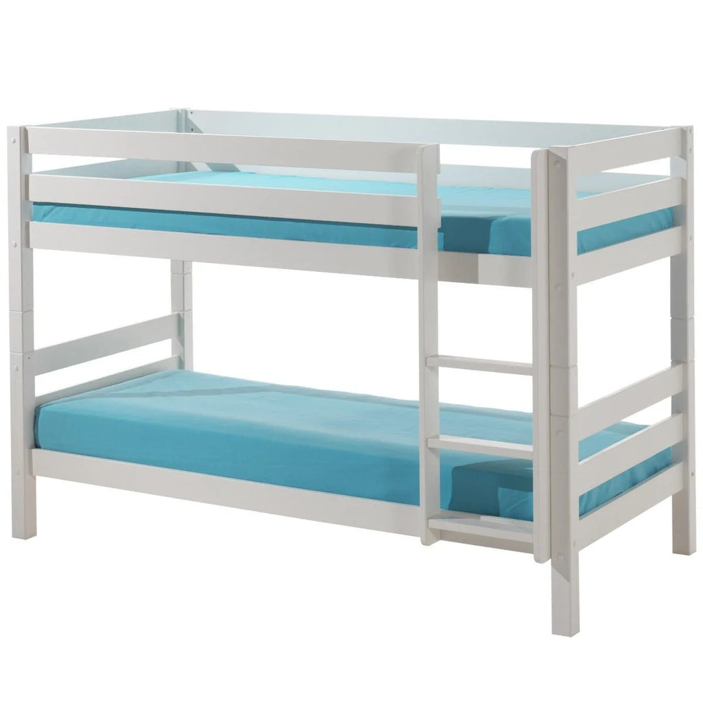 Lit superposé enfant blanc 90x200 cm hauteur 140 cm en pin massif avec sommier