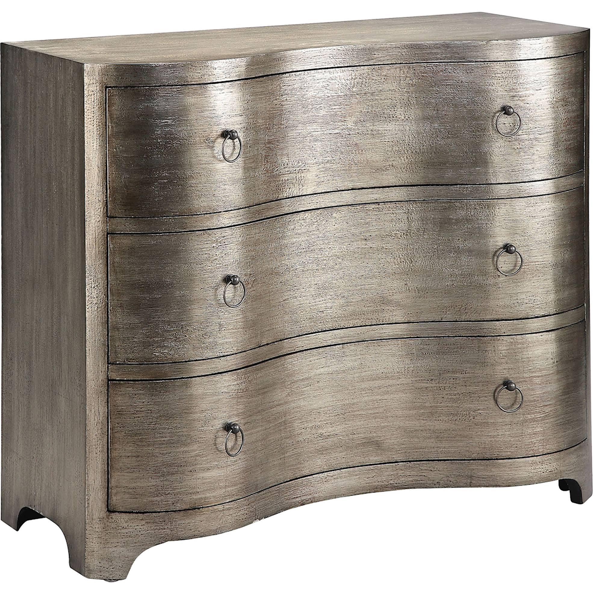 Gretta 3 Drawer Chest - Hand Painted Metallic Wood Storage Cabinet with Ring Handles