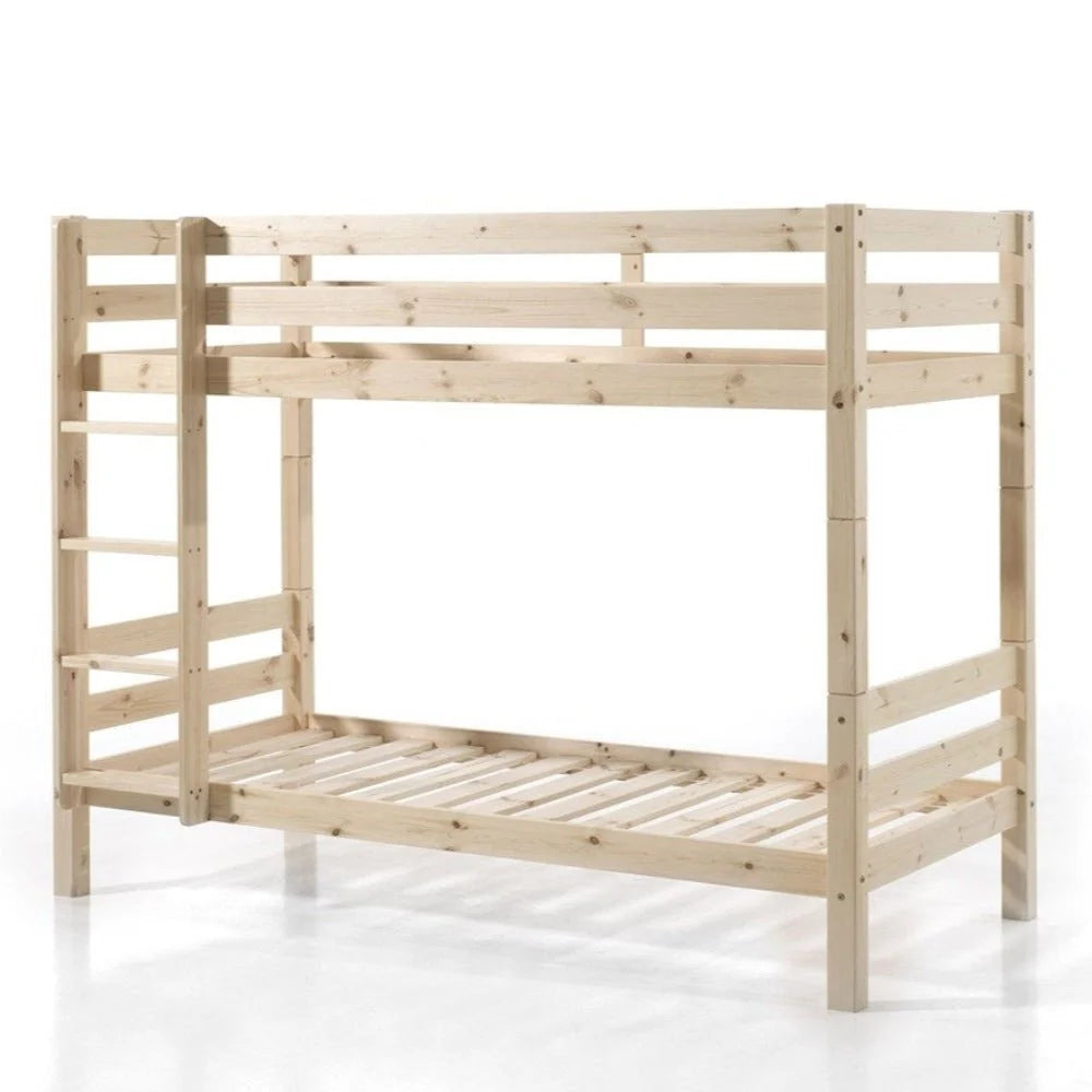 Lit superposé enfant pin naturel 90x200 cm avec sommier à lattes inclus