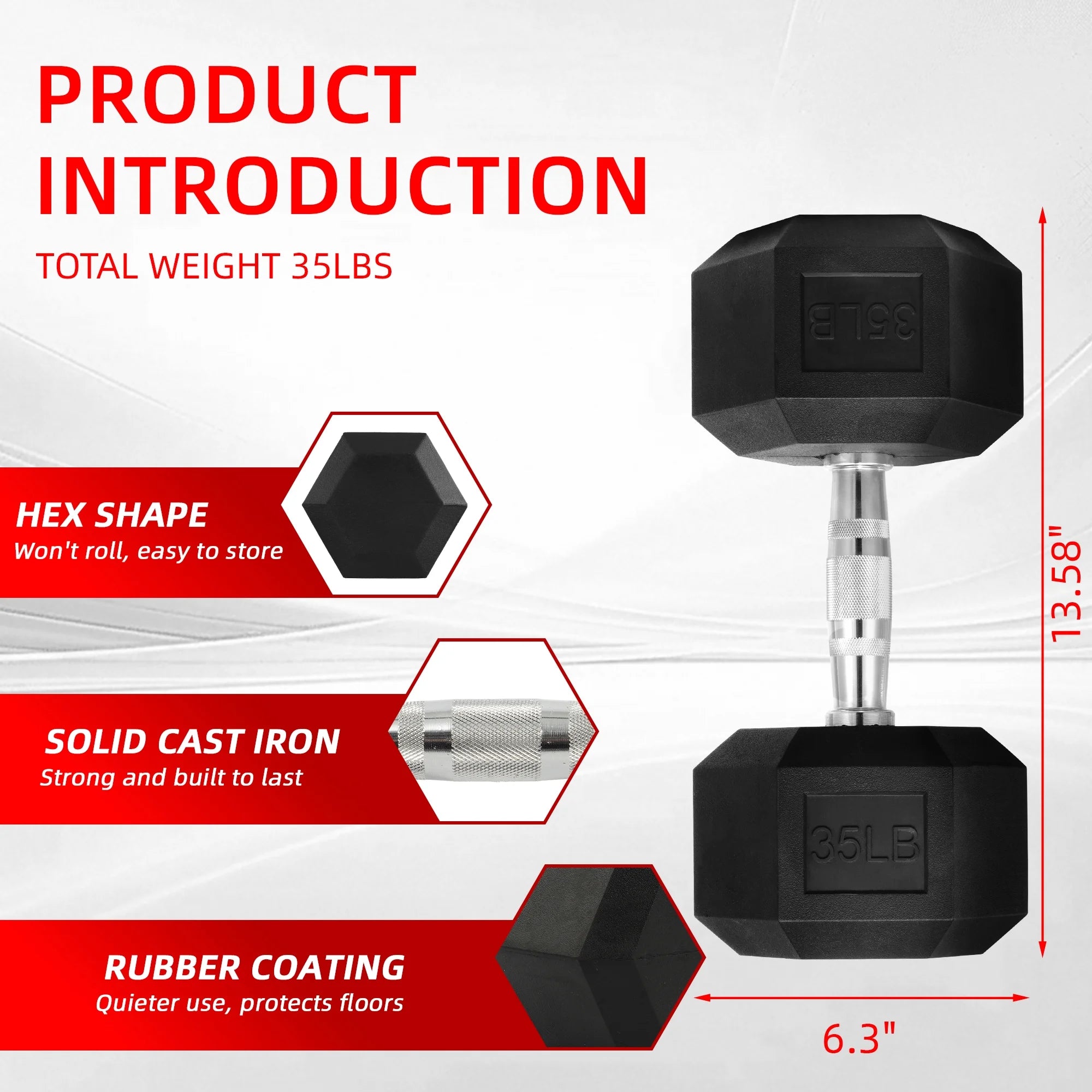 BalanceFrom Non Slip Grip Rubber Hex Dumbbell Set, 5.00 x 12.00 x 5.00 in