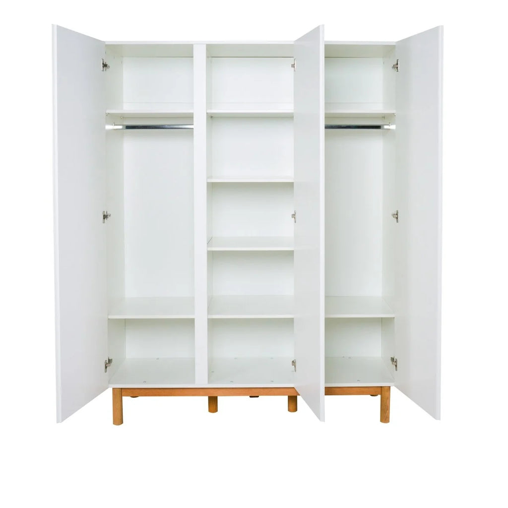 Grande armoire enfant blanche 3 portes avec penderies et étagères