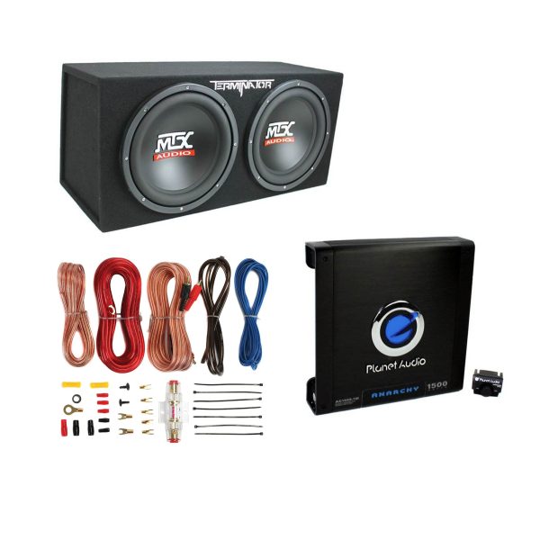 MTX Terminator Dual 12-Inch Loaded Subwoofer Enclosure System with 1500W Mono Amplifier & Complete Amp Installation Kit