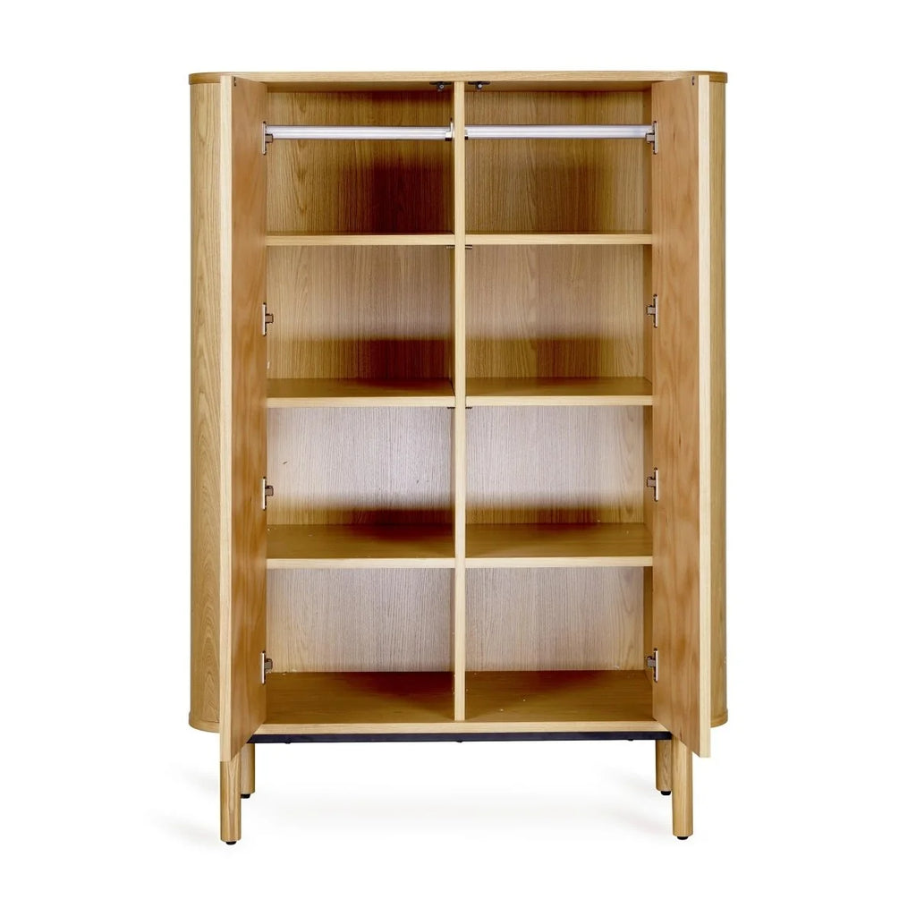Armoire enfant frêne naturel avec penderies et étagères amovibles