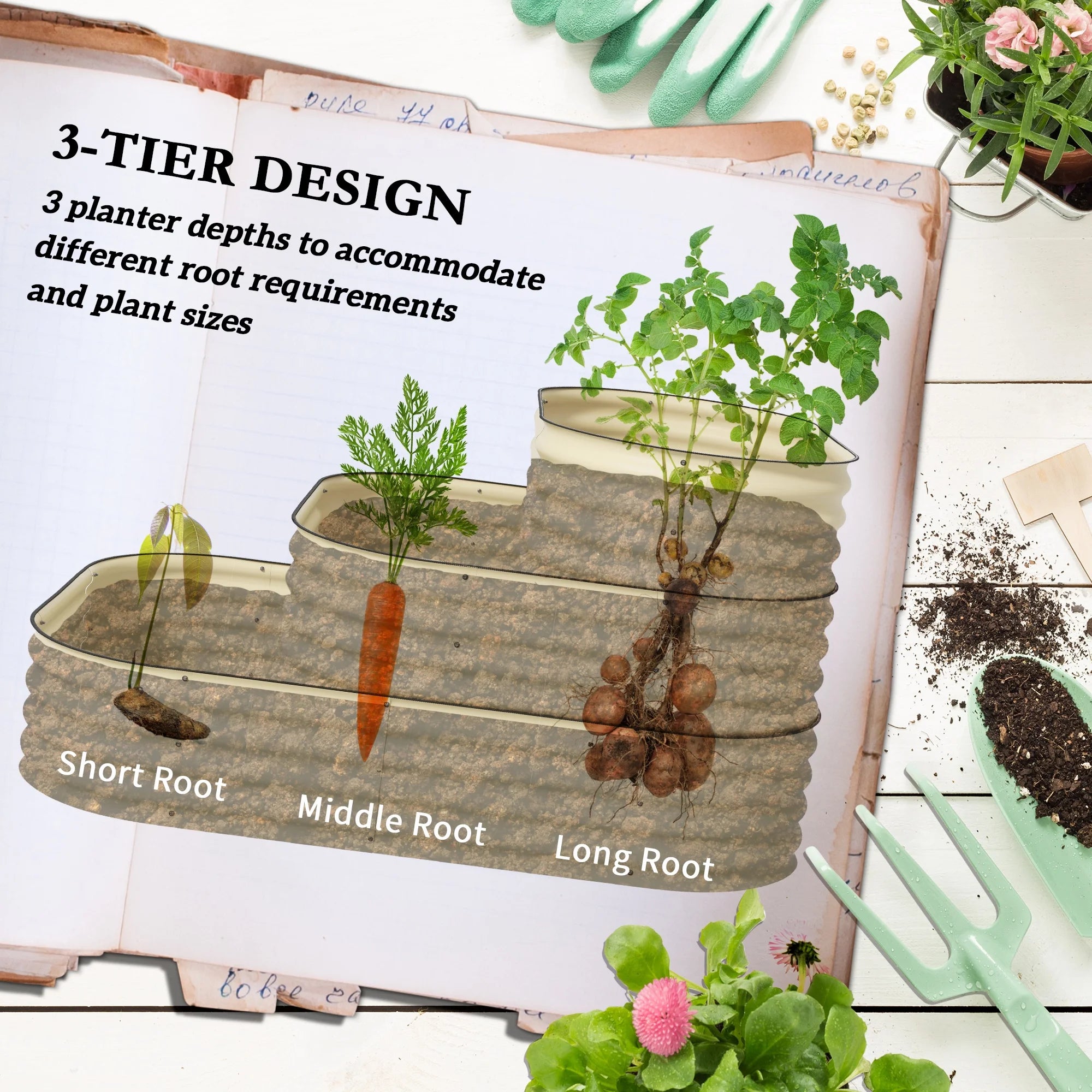 Outsunny 3-Tier Raised Garden Bed 62.25" x 43" x 32.25" Planter Set, Green
