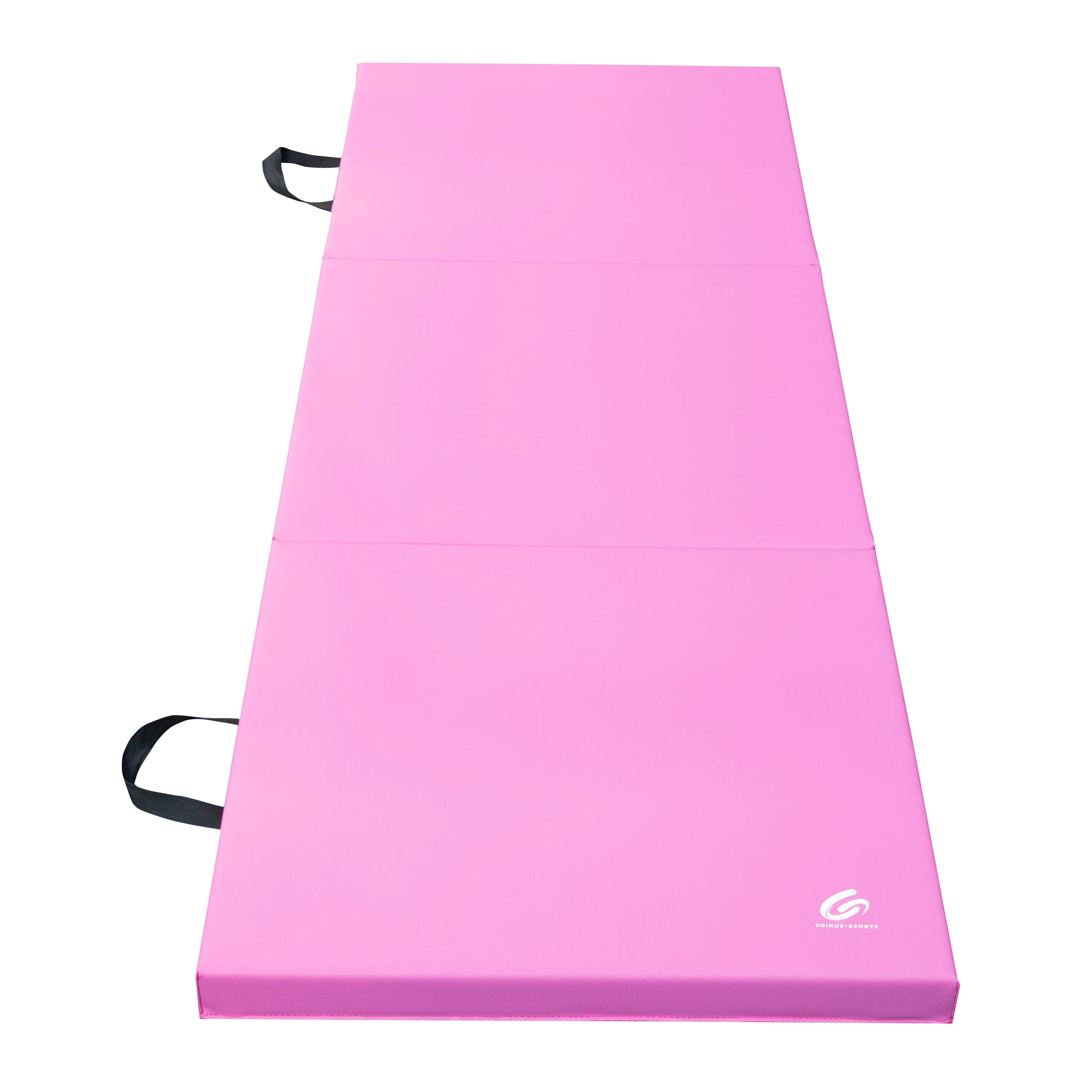 Coinus Sports Tri-Fold Gymnastics Exercise Mat with Handles, 6' x 2' x 2", Pink